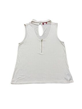 Women’s Guess Ribbed Sleeveless Top White Keyhole Zip Back Y2K